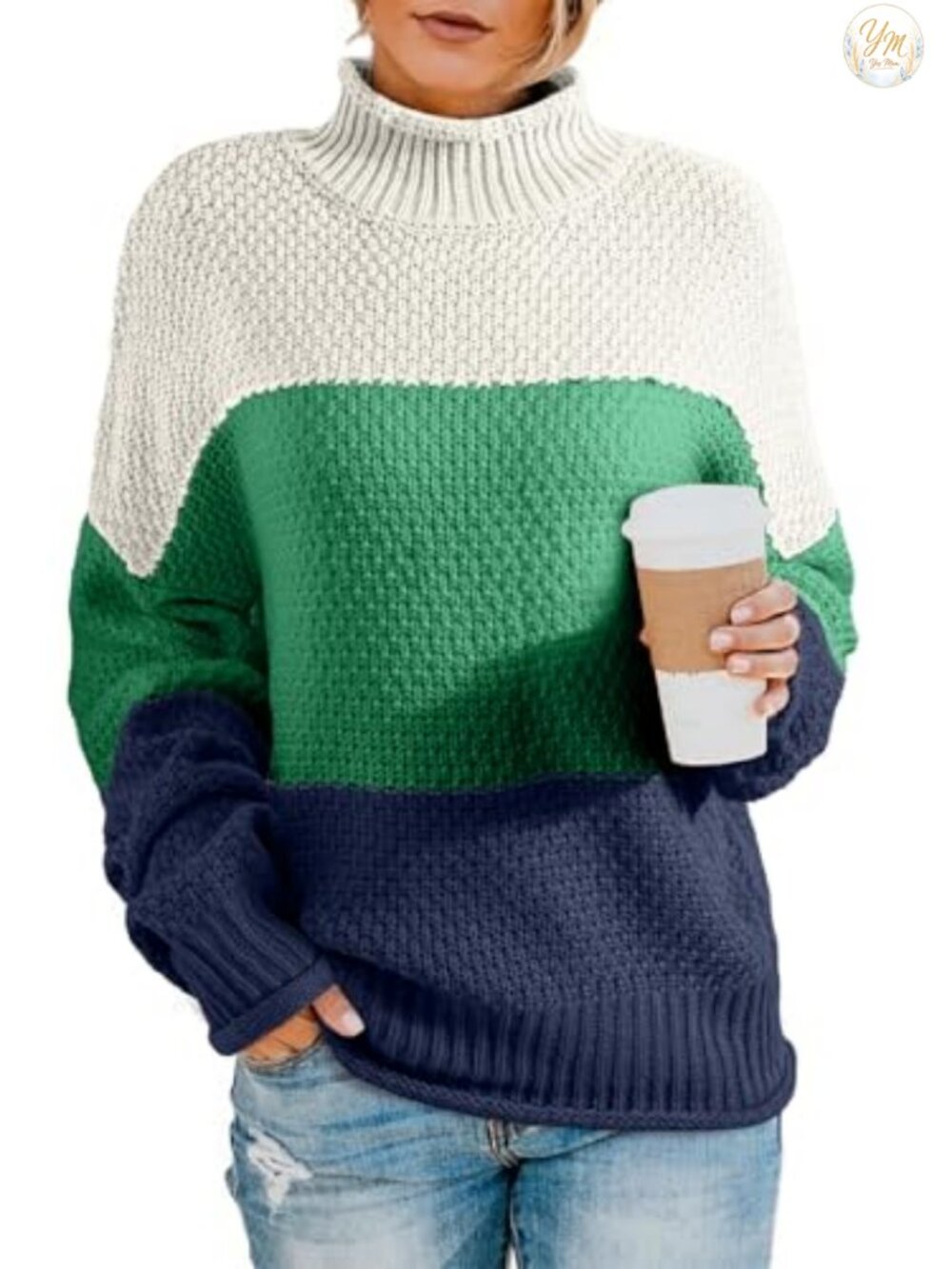 Chunky Cable Knit Turtleneck Pullover Sweater for Women Oversized Winter